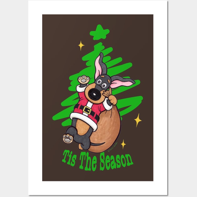 Cute Funny doxie Dog ready for the Dachshund Holidays on a dachshund  Tis The Season Christmas Doxie tee Wall Art by Danny Gordon Art